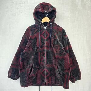 Vintage Forecaster Aztec Sherpa Fleece Full Zip Hooded Jacket Mens Medium Black